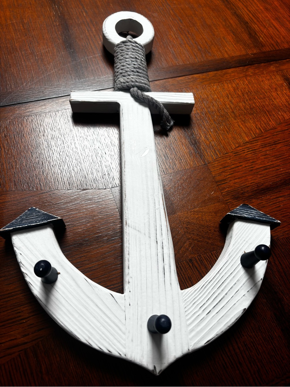 distressed white wooden anchor wall hanger